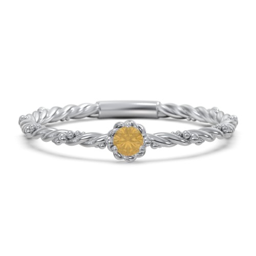 Twisted Band Stackable Ring with Gemstone – Sterling Silver with Citrine