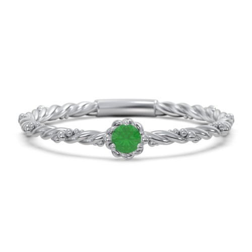 Twisted Band Stackable Ring with Gemstone – Sterling Silver with Emerald