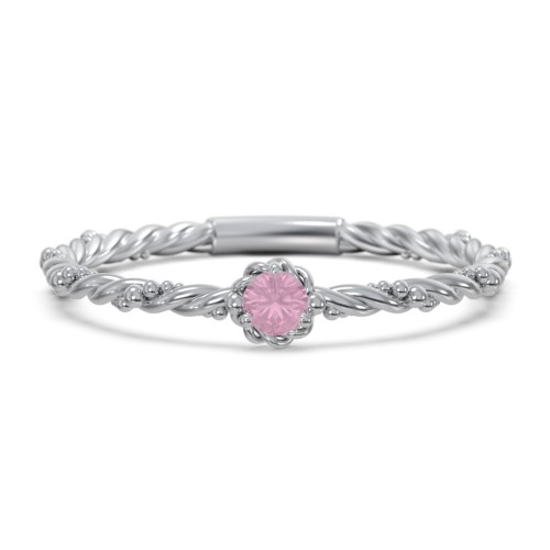 Twisted Band Stackable Ring with Gemstone – Sterling Silver with Pink Tourmaline