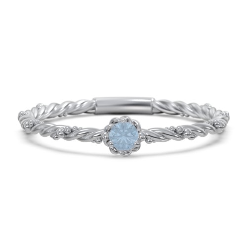 Twisted Band Stackable Ring with Gemstone – Sterling Silver with Blue Topaz