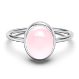 Oval Cab Gemstone Ring in 925 Sterling Silver with Rose Quartz