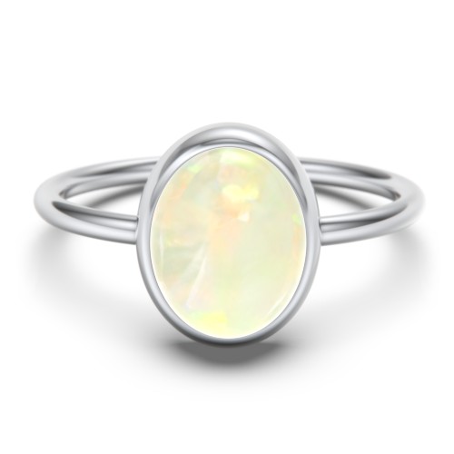 Oval Cab Gemstone Ring – Sterling Silver with Opal
