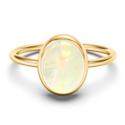 Oval Cab Gemstone Ring in 10K Solid Yellow Gold with Opal