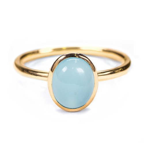 Oval Cab Gemstone Ring – 10K Yellow Gold with Orange Moonstone