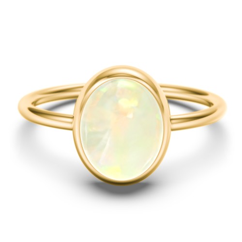 Oval Cab Gemstone Ring – 10K Yellow Gold with Opal