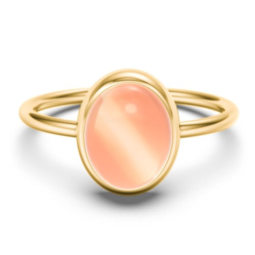 Oval Cab Gemstone Ring – 10K Yellow Gold with Orange Moonstone