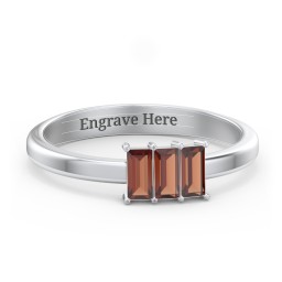 3 Stone Vertical Baguette Ring in 925 Sterling Silver with Garnet