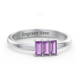 3 Stone Vertical Baguette Ring in 925 Sterling Silver with Amethyst