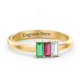 3 Stone Vertical Baguette Ring in 10K Solid Yellow Gold with Emerald, Ruby, and Cubic Zirconia