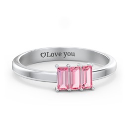 3 Stone Vertical Baguette Ring in 925 Sterling Silver with Pink Tourmaline