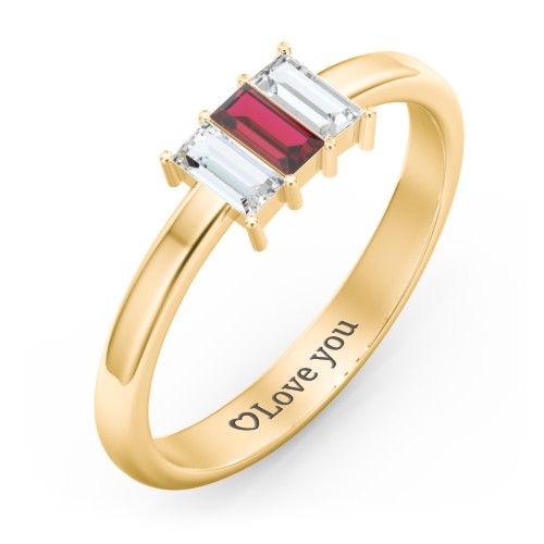3 Stone Vertical Baguette Ring – 10K Yellow Gold with Cubic Zirconia and Garnet