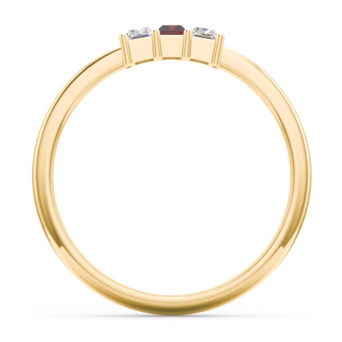 3 Stone Vertical Baguette Ring – 10K Yellow Gold with Cubic Zirconia and Garnet