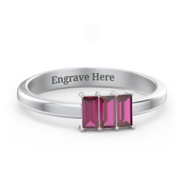 3 Stone Vertical Baguette Ring in 925 Sterling Silver with Ruby