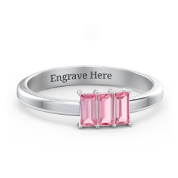 3 Stone Vertical Baguette Ring in 925 Sterling Silver with Pink Tourmaline