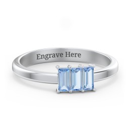 3 Stone Vertical Baguette Ring in 925 Sterling Silver with Blue Topaz