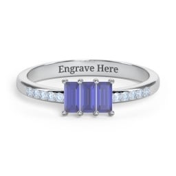 3 Stone Vertical Baguette Ring with Accents