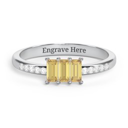 3 Stone Vertical Baguette Ring with Accents
