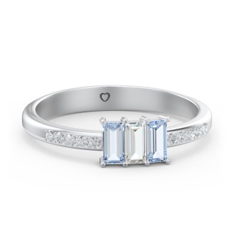 3 Stone Vertical Baguette Ring with Accents