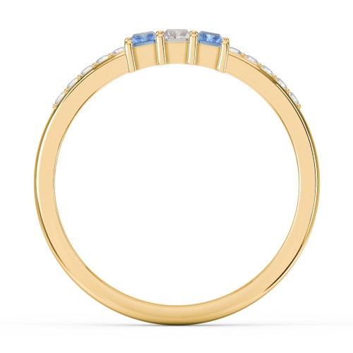 3 Stone Vertical Baguette Ring with Accents – 10K Yellow Gold with Blue Topaz, Cubic Zirconia, and White Premium Zirconia