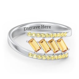 Tilted Baguette Bypass Ring with Accents