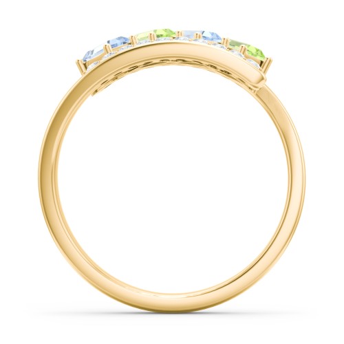 Tilted Baguette Bypass Ring with Accents – 10K Yellow Gold with Aquamarine, Peridot, and White Premium Zirconia