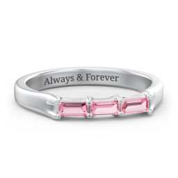 3 Stone Horizontal Baguette Ring in 925 Sterling Silver with Pink Tourmaline