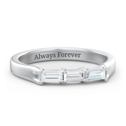 3 Stone Horizontal Baguette Ring in 925 Sterling Silver with Diamond