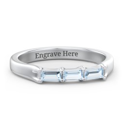 3 Stone Horizontal Baguette Ring in 925 Sterling Silver with Aquamarine