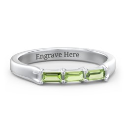 3 Stone Horizontal Baguette Ring in 925 Sterling Silver with Peridot