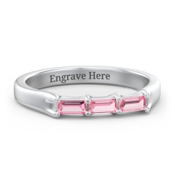 3 Stone Horizontal Baguette Ring in 925 Sterling Silver with Pink Tourmaline