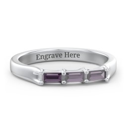 3 Stone Horizontal Baguette Ring in 925 Sterling Silver with Alexandrite