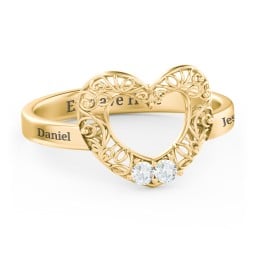 Filigree Heart Ring with Birthstones
