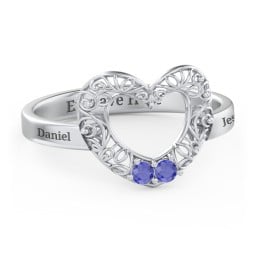 Filigree Heart Ring with Birthstones