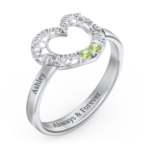Filigree Heart Ring with Birthstones
