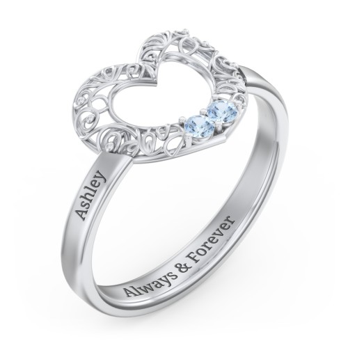 Filigree Heart Ring with Birthstones