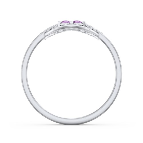 Filigree Heart Ring with Birthstones – Sterling Silver with Amethyst