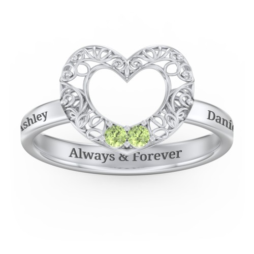 Filigree Heart Ring with Birthstones