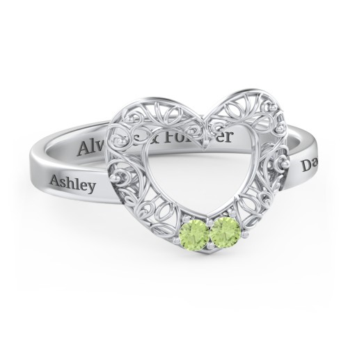 Filigree Heart Ring with Birthstones