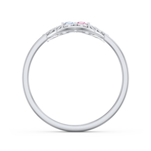 Filigree Heart Ring with Birthstones – Sterling Silver with Aquamarine and Pink Tourmaline