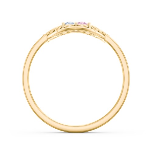 Filigree Heart Ring with Birthstones – 10K Yellow Gold with Aquamarine and Pink Tourmaline