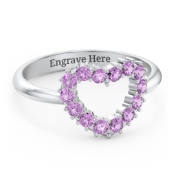 Couples Birthstone Heart Ring in 925 Sterling Silver with Amethyst