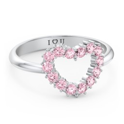 Couples Birthstone Heart Ring in 925 Sterling Silver with Pink Tourmaline