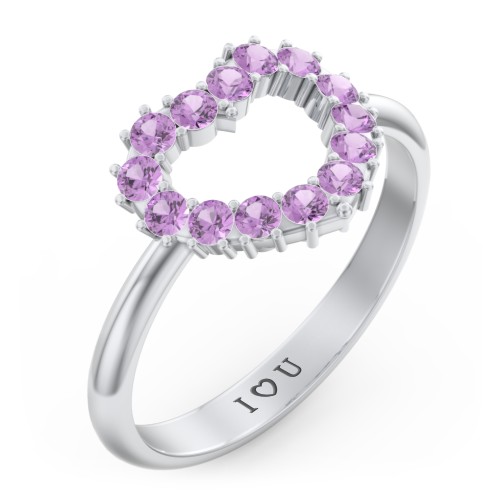 Couples Birthstone Heart Ring – Sterling Silver with Amethyst