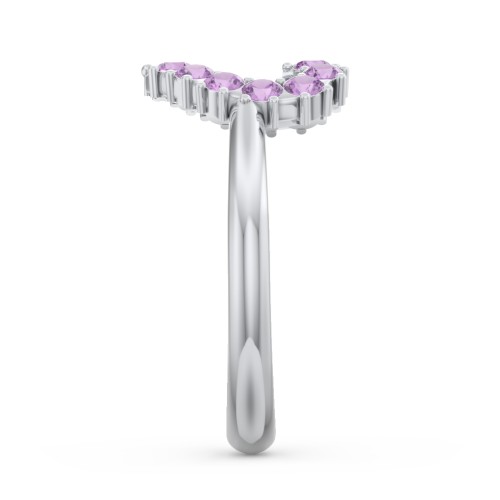 Couples Birthstone Heart Ring – Sterling Silver with Amethyst