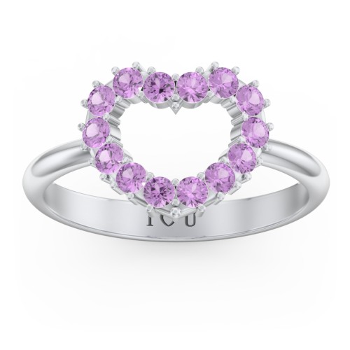 Couples Birthstone Heart Ring – Sterling Silver with Amethyst