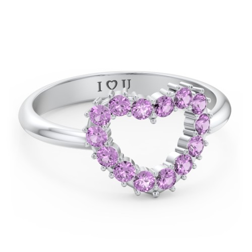 Couples Birthstone Heart Ring – Sterling Silver with Amethyst