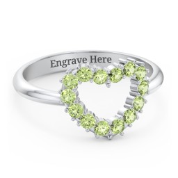 Couples Birthstone Heart Ring in 925 Sterling Silver with Peridot