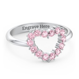 Couples Birthstone Heart Ring in 925 Sterling Silver with Pink Tourmaline