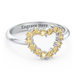 Couples Birthstone Heart Ring in 925 Sterling Silver with Citrine