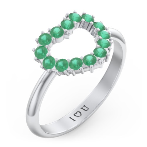 Couples Birthstone Heart Ring – Sterling Silver with Emerald
